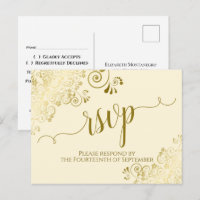 Lacy Gold Calligraphy Elegante Cream Wedding RSVP
