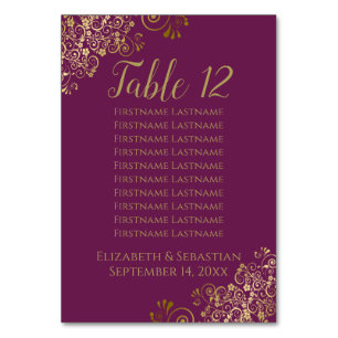 Lacy Gold Chic Cassis Lila Hochzeitssitzkarte Tischnummer