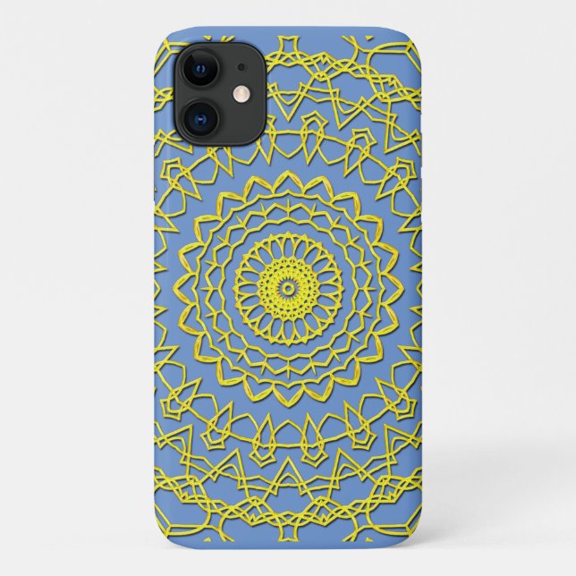 Lacy Gold Circle Design auf Cornblume blau Case-Mate iPhone Hülle (Rückseite)