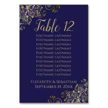 Lacy Gold Elegant Blue Wedding Seating Chart