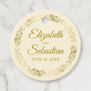 Lacy Gold Filigree Border Elegant Cream Wedding Geschenkanhänger
