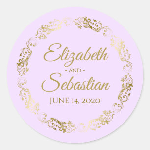 Lacy Gold Filigree Elegant Lilac Lila Wedding Runder Aufkleber