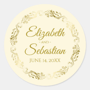 Lacy Gold Filigree Elegante Gastgeschenk Hochzeit Runder Aufkleber