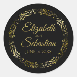 Lacy Gold Filigree Elegante Schwarze Gastgeschenk  Runder Aufkleber