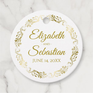 Lacy Gold Filigree Grenze Elegantes Weißes Hochzei Geschenkanhänger