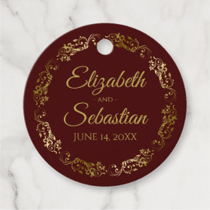 Lacy Gold Frills Elegant Auburn Brown Wedding Geschenkanhänger