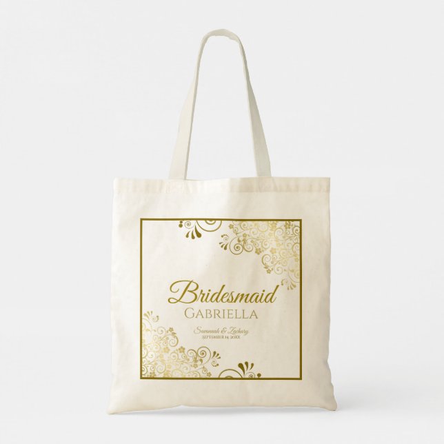 Lacy Gold Frills Elegant Bridesmaid Wedding Tragetasche (Rückseite)