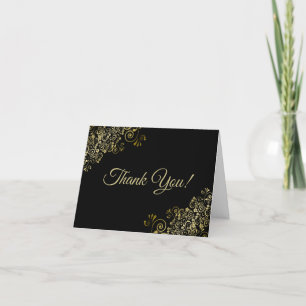 Lacy Gold Frills Elegantes Black Wedding Foto Dankeskarte