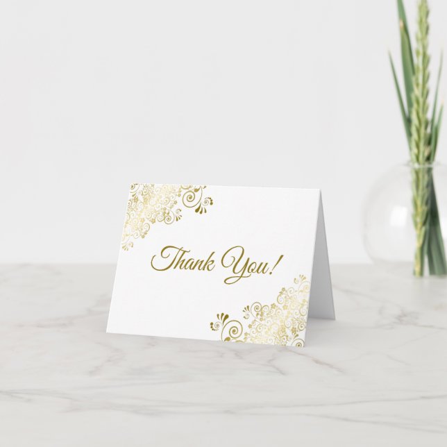 Lacy Gold Frills Elegantes White Wedding Foto Dankeskarte (Vorderseite)