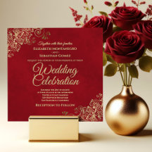 Lacy Gold Frills on Crimson Red Elegant Wedding