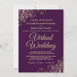 Lacy Gold Frills über Lila Elegant Virtual Wedding Einladung
