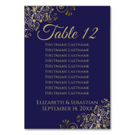 Lacy Gold Navy Blue Elegante Seating Chart Tischnummer