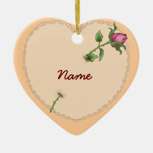 Lacy Heart Rose Keramikornament