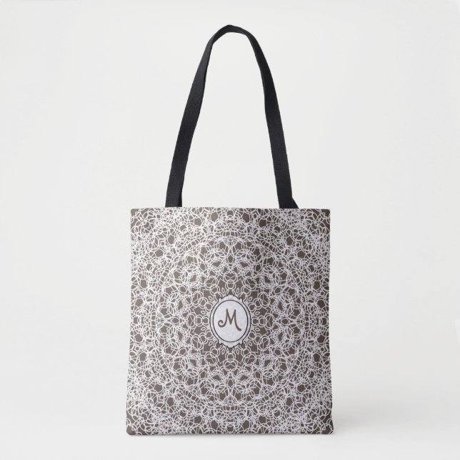 Lacy Lace White Design auf Braun Tasche (Vorderseite)