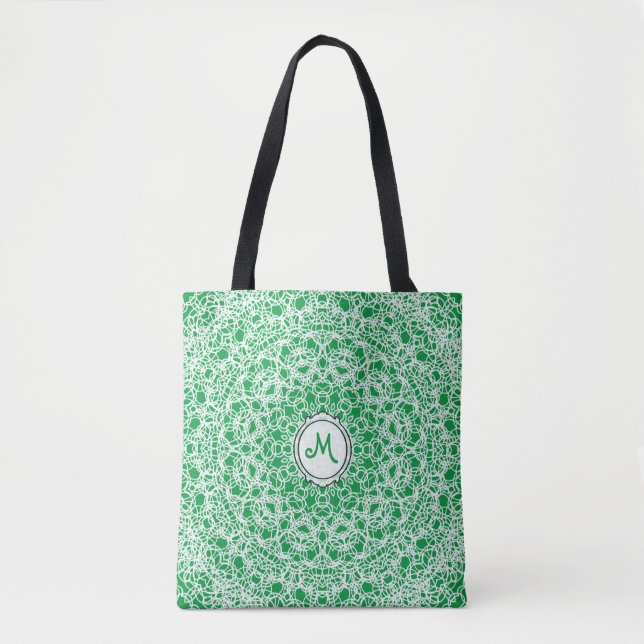 Lacy Lace White Design auf Kelly Green Tasche (Vorderseite)