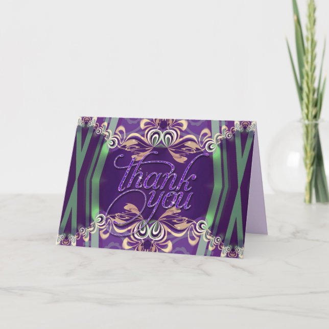 Lacy Lila Green Sparkling dank benutzerdefinierter Dankeskarte (Vorderseite)