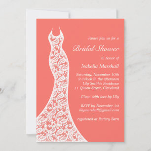 Lacy Living Coral Bridal Douche Invitation