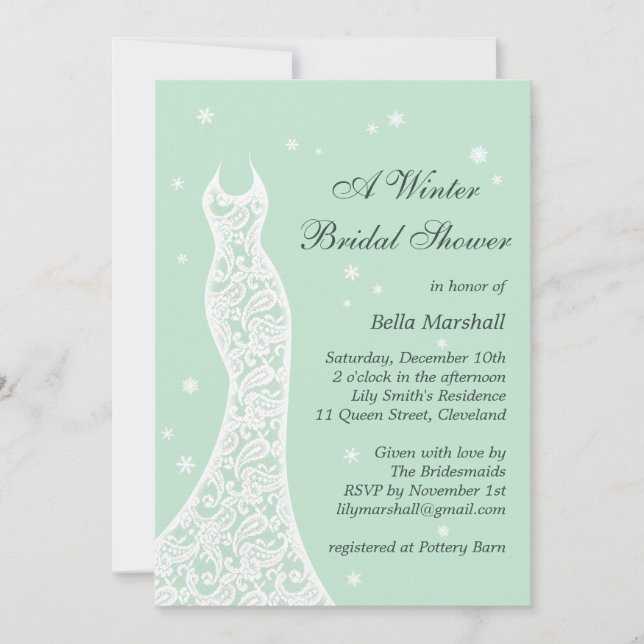 Lacy Mint Winter Bridal Dusche Einladung (Vorderseite)