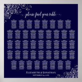 Lacy Navy Blue & Silver 43 Table Seating Chart Poster