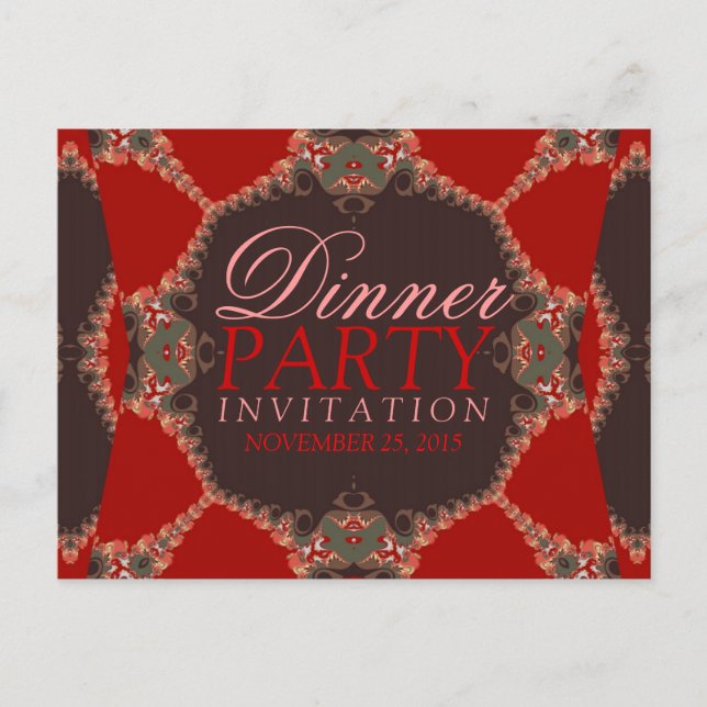 Lacy Red Batik Dinner Party Invitation Carte posta (Devant)