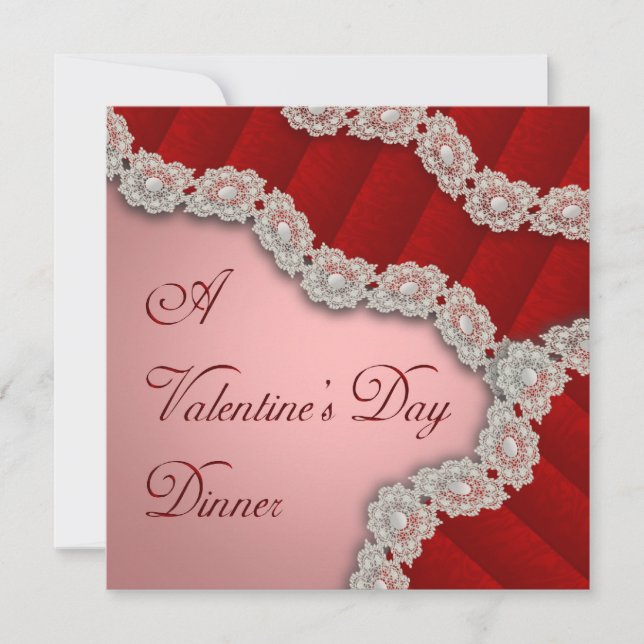 Lacy Red Damask Invitation Saint Valentin (Devant)