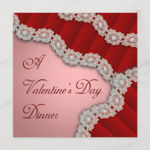 Lacy Red Damask Valentinas Abendessen Einladung