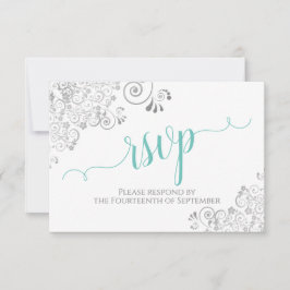 Lacy Silver & Aqua auf White-Elegante-Script-Hochz RSVP Karte