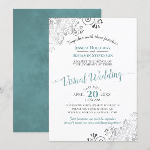 Lacy Silver Aquamarin, grau & weiß Virtual Wedding Einladung