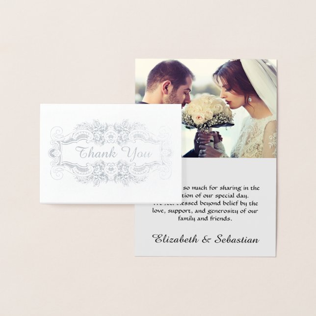 Lacy SIlver Filigree Elegant Wedding Vielen Dank Folienkarte (Anzeige)
