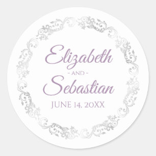 Lacy Silver Frills Elegant Lavender White Wedding Runder Aufkleber
