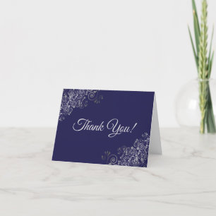Lacy Silver Frills Elegantes Navy Blue Wedding Fot Dankeskarte