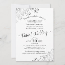 Lacy Silver Grey & White Elegante Virtual Wedding Einladung