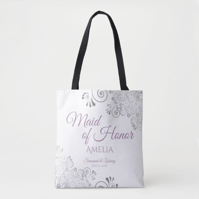 Lacy Silver & Lavender Trauzeugin White Wedding Tasche (Vorderseite)