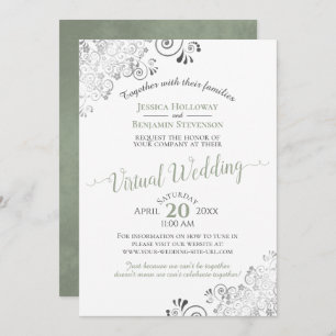 Lacy Silver Sage Green & White Virtual Wedding Einladung