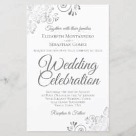 Lacy Silver & White BUDGET Hochzeit einladen Groß