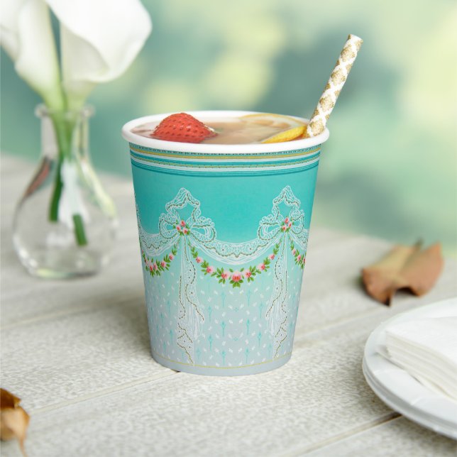 Lacy Swags Bow Know Knots Rose Garlands Blumenhoch Pappbecher (In Situ)