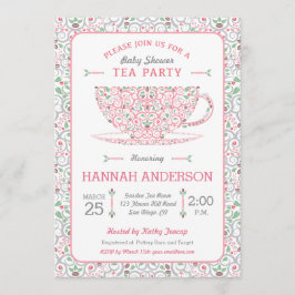 Lacy Teacup Baby Dusche Pink Tee Party Einladung