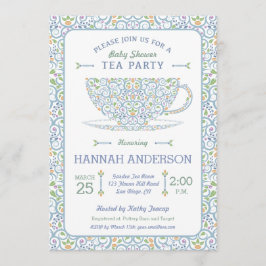 Lacy Teacup Baby Shower Blue Tee Party Einladung