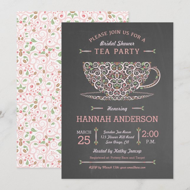 Lacy Teacup Brautparty Tee Party Einladung I (Vorne/Hinten)