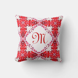 Lacy Tribal Batik Monogram Red White Cushi Kissen