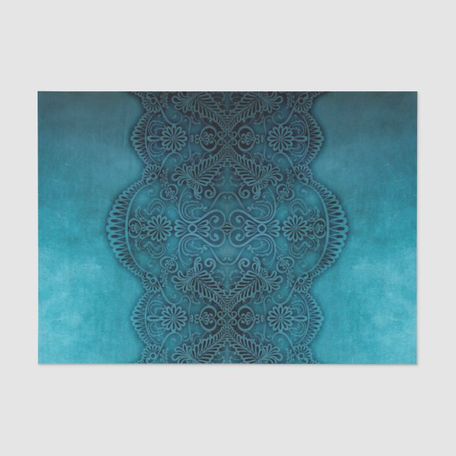 Lacy Türkise Grunge Decoupage Seidenpapier (Vorderseite)