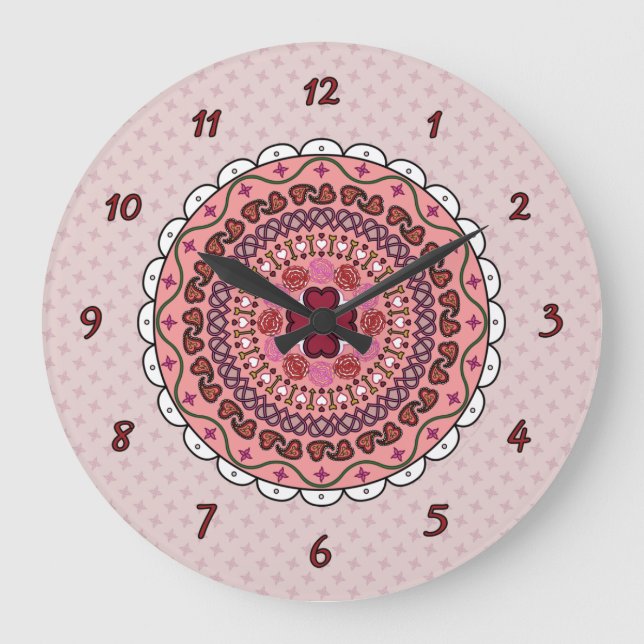 Lacy Valentine's Day Clock Große Wanduhr (Vorderseite)