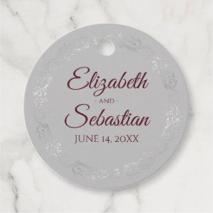 Lacy Verziert Silver Border Burgundy & Gray Weddin Geschenkanhänger