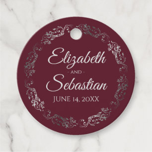 Lacy Verziert Silver Border Elegante Burgundy Wedd Geschenkanhänger