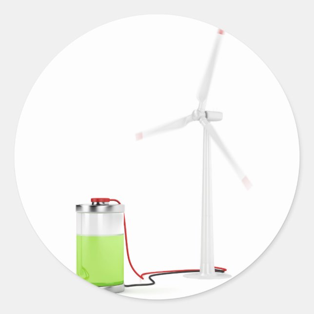 Ladebatterie mit Windkraftanlage Runder Aufkleber (Vorderseite)