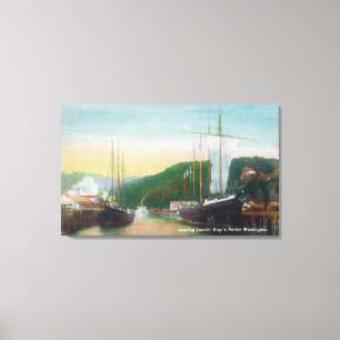 Laden-Bauholz auf Schooners-Szene Leinwanddruck