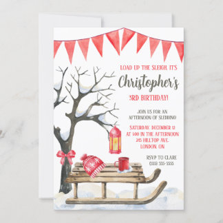 Laden Sie den Schlitten! Sledthema Geburtstagspart Einladung