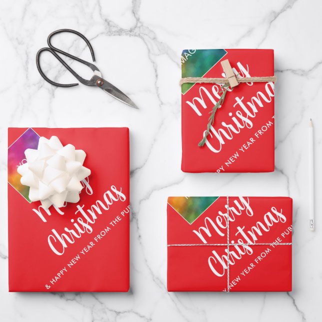 Laden Sie den Text Ihres Firmenlogos zu Weihnachte Geschenkpapier Set (Vorderseite)