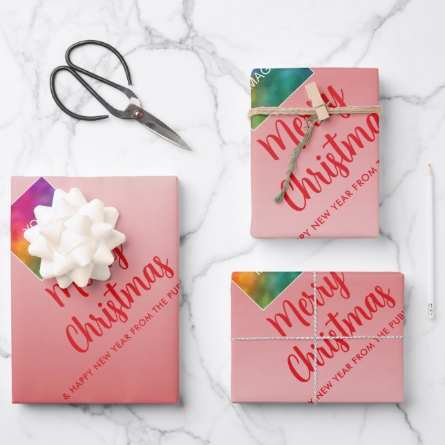 Laden Sie Ihr Logo herunter - frohe Weihnachten Ro Geschenkpapier Set (Vorderseite)