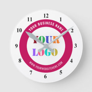 Laden Sie Ihr Logo hoch Beispiel für eine Textuhr Runde Wanduhr